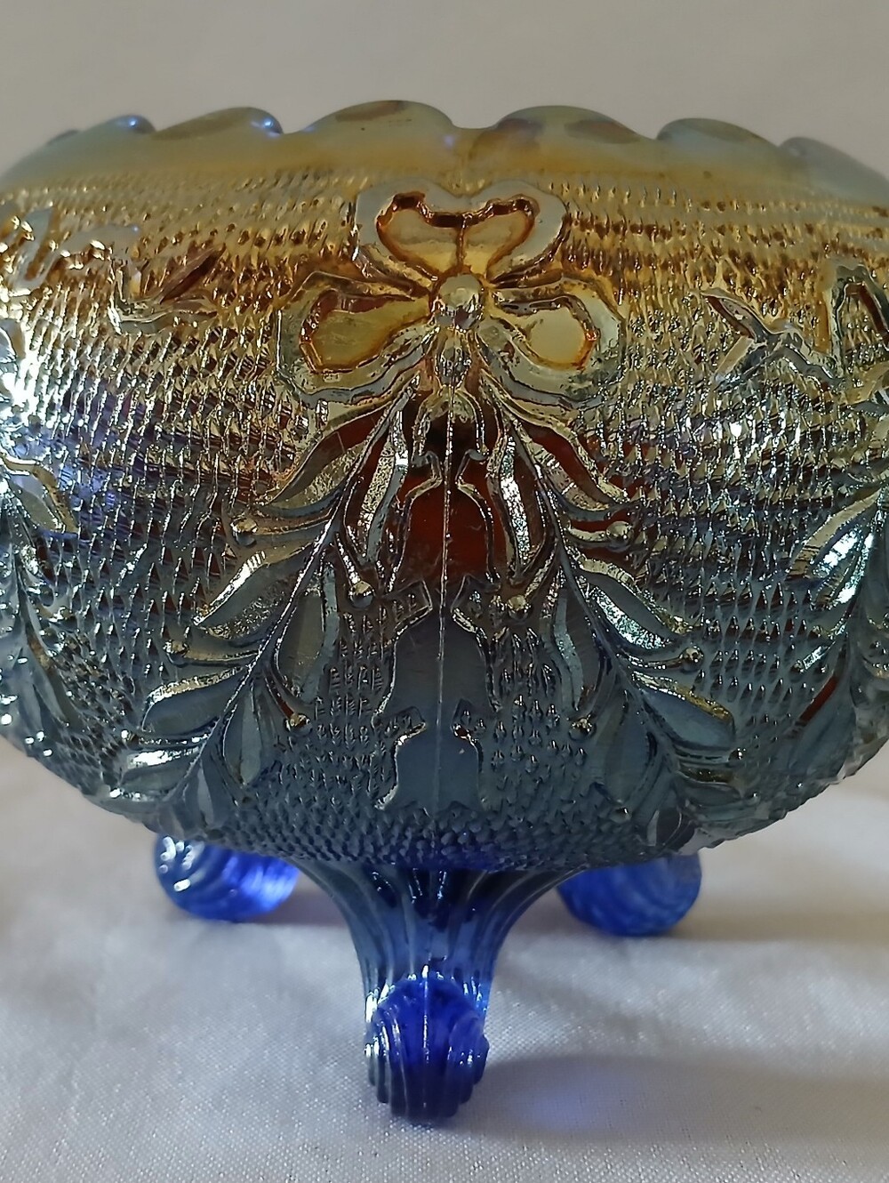 Antique Fenton Cobalt Carnival Glass Rose Bowl